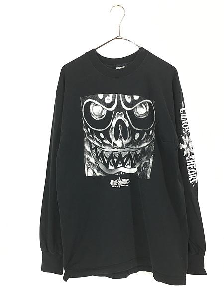 古着 90s CHAOS THEORY 「Grip It」 スカル ラップ ハードコア メタル ロック バンド 長袖 Tシャツ ロンT L 古着
