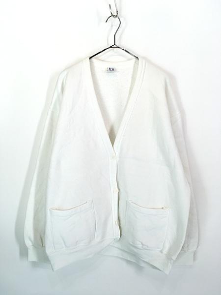 古着 90s USA製 WON'S WEAR 無地 ソリッド パチポケ オールド スウェット カーディガン ホワイト XL