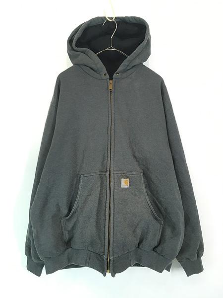 古着 Carhartt 裏地 メッシュ ワンポイント パッチ スウェット ジップ パーカー グレー XL 古着