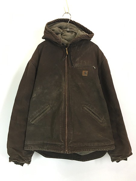 古着 Carhartt 裏ボア ダークブラウン ダック デトロイト ジャケット パーカー XL 古着