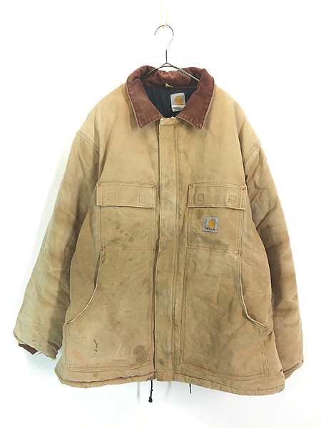 古着 90s USA製 Carhartt ブラウン ダック パデット トラディショナル コート XL 古着