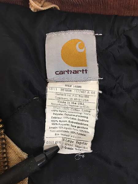 古着 90s USA製 Carhartt ブラウン ダック パデット トラディショナル コート XL 古着