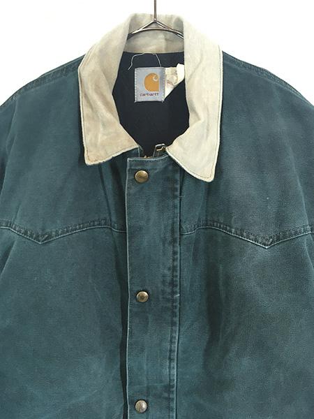 80s ダックジャケット　ウエスタン　ブルゾン USA製 古着 80s USA製 Carhartt ウエスタンヨーク ブルー ダック 防寒