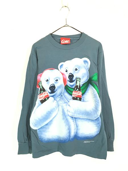 古着 90s USA製 Coca Cola コーラ ドリンク 企業 ウィンターウェア シロクマ Tシャツ L 古着
