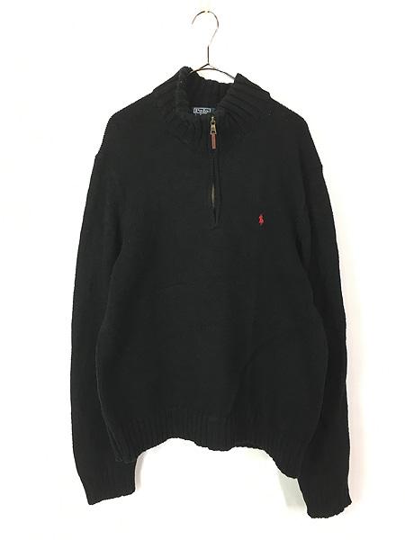 古着 Polo Ralph Lauren ワンポイント ハーフジップ コットン ニット セーター 黒 XL 古着の通販は 5,935円