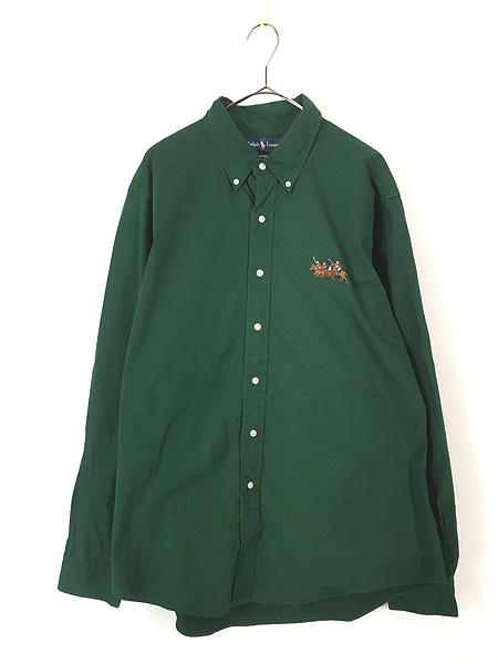 古着 90s Ralph Lauren 「CUSTOM FIT」 3ホース ワンポイント ソリッド BD シャツ 緑 XL 古着の通販は 6,050円