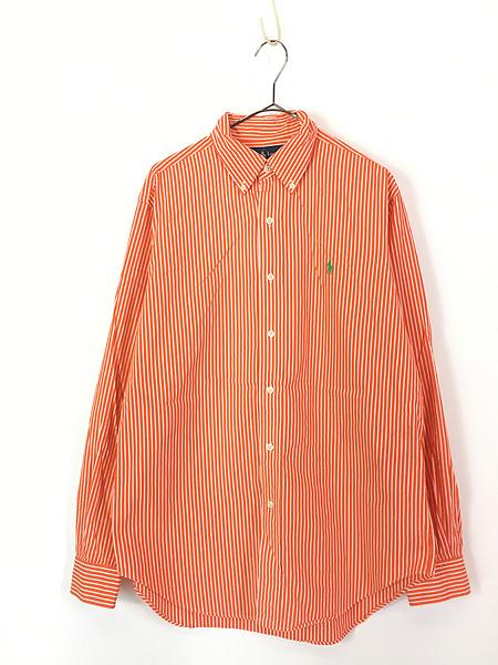 古着 90s Ralph Lauren 「CLASSIC FIT」 オレンジ×白 ストライプ BD シャツ M 古着の通販は 6,050円