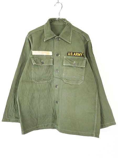 古着 50s 米軍 US ARMY 13スター ボタン 100% コットン サテン ミリタリー ユーティリティー ファティーグ シャツ L位?A