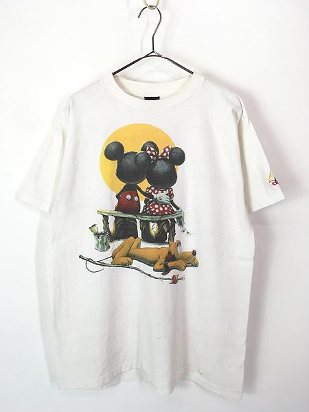 古着 90s USA製 Disney ミッキー ミニー プルート 「サンセット」 ノーマン ロックウェル パロディー アート Tシャツ L 古着
