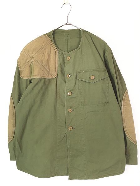 古着 50s 米軍 USMC ガンパッチ ミリタリー HBT ノーカラー シューティング スナイパー ジャケット XL位