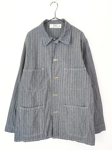 古着 80s USA製 Universal Overall Stone Cutter 濃紺 ヘリンボーン デニム ワーク カバーオール ジャケット 42 ミント!!