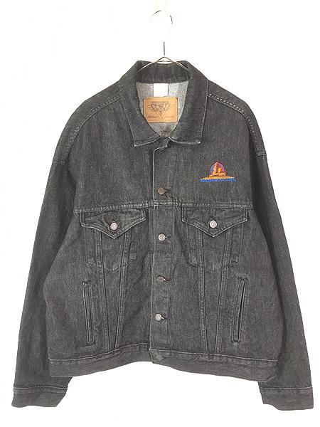 古着 90s 製 Hollywood Pictures 映画 ムービー 先染め スーパー ブラック デニム トラッカー ジャケット Gジャン XL