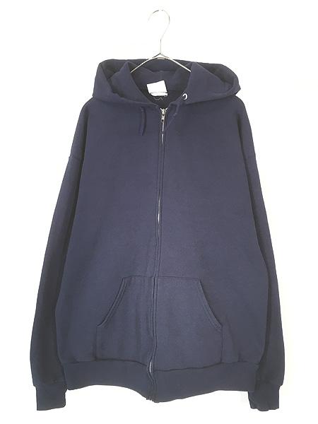 古着 90-00s Jerzees 無地 ソリッド セットイン スウェット ジップ パーカー ネイビー L