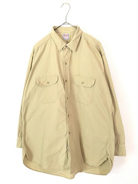 古着 50s USA製 Pool's マチ付 100%コットンサテン オフィサー ワーク シャツ 16 1/2位