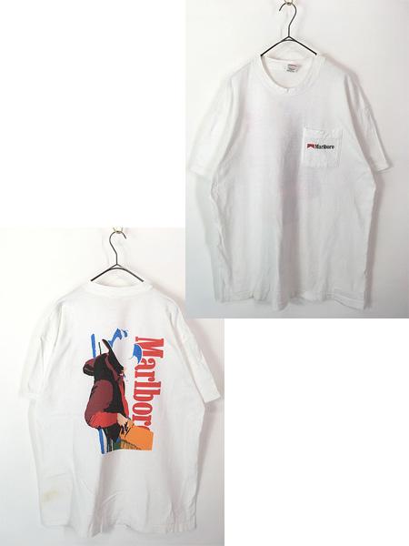 古着 90s USA製 Marlboro マルボロ カウボーイ ビビッド アート ポケット Tシャツ ポケT XL 古着
