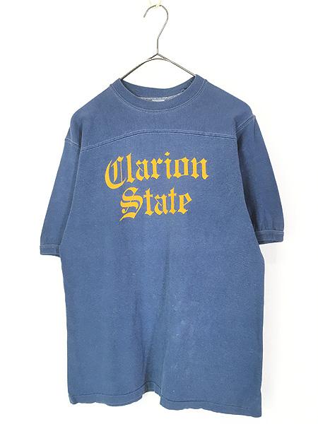 古着 70-80s 「Clarion State」 カレッジ オールドイングリッシュ フットボール Tシャツ 5分袖 XL位