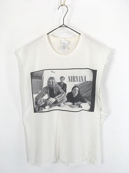 古着 90s NIRVANA 「PORTRAIT」 メンバー フォト グランジ ロック バンド カットオフ ノースリーブ Tシャツ M