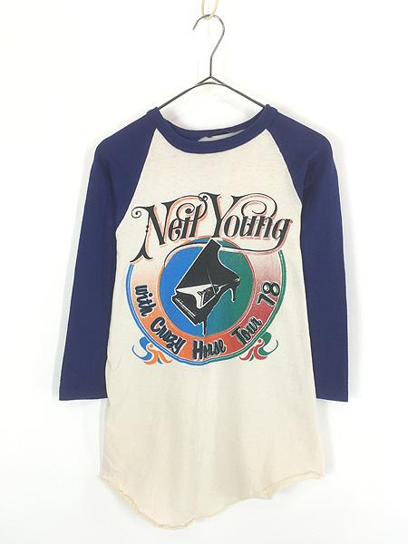 古着 70s Neil Young With Crazy Horse Tour ツアー サイケデリック ロック バンド ラグラン Tシャツ L位