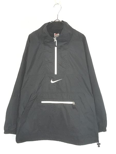 古着 90s NIKE センター スウォッシュ 刺しゅう ハーフジップ プルオーバー ナイロン ジャケット L 古着