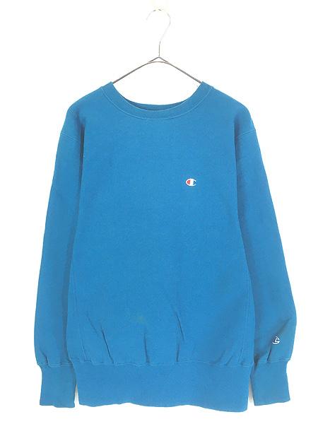 古着 90s USA製 Champion Reverse Weave ワンポイント リバース スウェット トレーナー ブルー M 古着