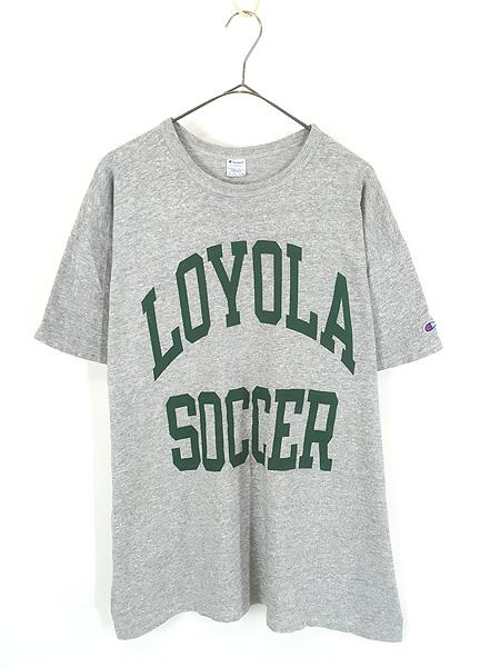 古着 80s USA製 Champion 「LOYOLA SOCCER」 2段 カレッジ 霜降り 88/12ボディ Tシャツ XL 古着