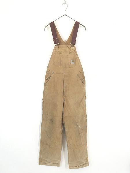 古着 70s USA製 Carhartt BRN ブラウン ダック Wニー ワーク オーバーオール W32 L29 古着
