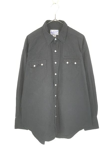 古着 80s USA製 Rockmount 菱形ボタン ブラック コットン サテン ウエスタン シャツ L