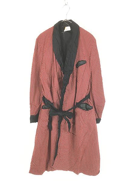 古着 50s Juster's × State O Maine 水玉 ドット 総柄 レーヨン ショール カラー ガウン コート M