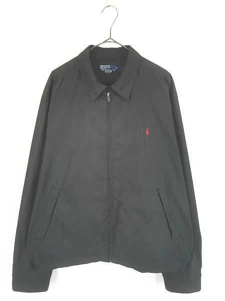 古着 90s Polo Ralph Lauren ワンポイント 光沢 ポリエステル シェル スウィングトップ ジャケット ブラック XL 古着