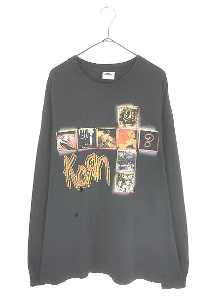 古着 00s KORN 豪華 ジャケット アート ミクスチャー ラップ メタル ロック バンド 長袖 Tシャツ ロンT XL