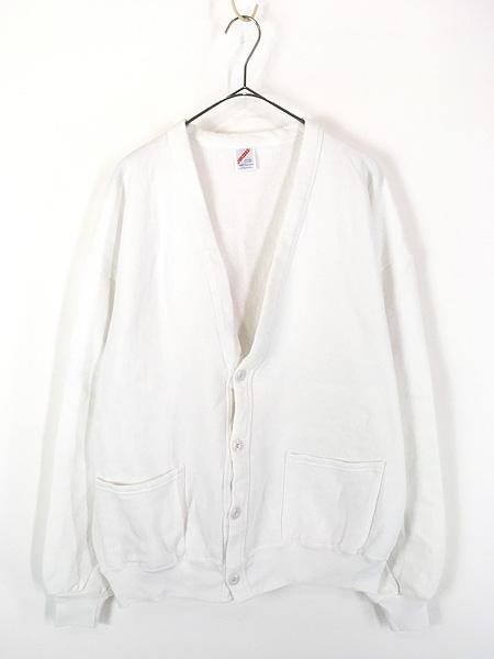 古着 80s USA製 Jerzees 無地 プレーン パチポケ オールド スウェット カーディガン ホワイト OSFA