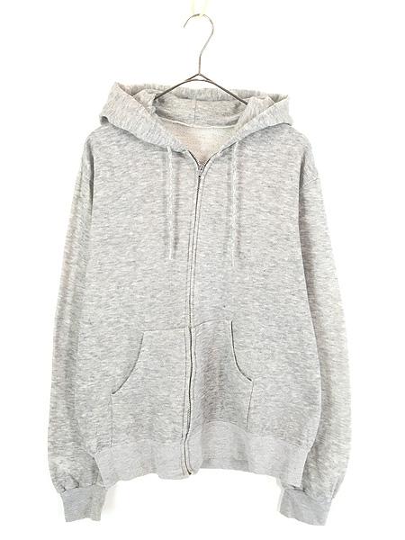 古着 80s USA製 無地 ソリッド セットイン スウェット ジップ パーカー 2tone 霜降り L