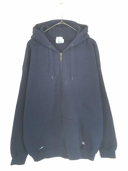 古着 90s USA製 Discus 無地 ソリッド セットイン スウェット ジップ パーカー ネイビー XL