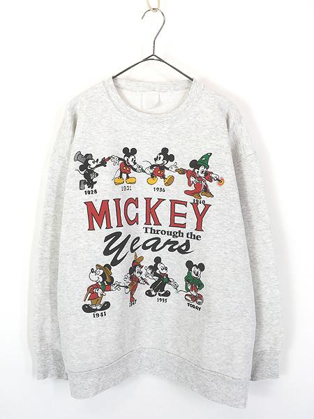 古着 90s USA製 Disney Mickey 「Through The Years」 歴代 ミッキー スウェット トレーナー XL