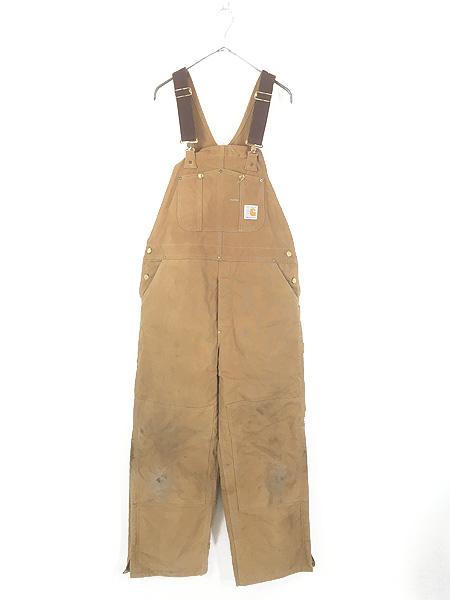 古着 80s USA製 Carhartt 「100周年記念」 防寒 パデット ブラウン ダック Wニー ワーク オーバーオール W38 L29