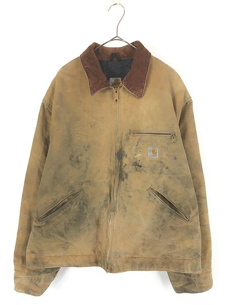 古着 80-90s Carhartt 裏地 ストライプ ブランケット フェード ブラウン ダック デトロイト ジャケット XL