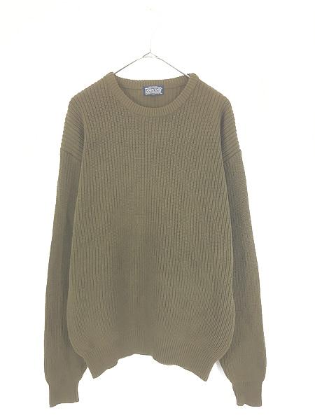 古着 90s USA製 LANDS' END 無地 プレーン 畦編み ローゲージ コットン ニット セーター オリーブ M