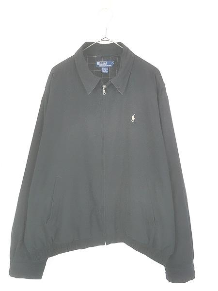 古着 Polo Ralph Lauren 異素材 フェイク スエード スウィング トップ ジャケット ブラック XL?@