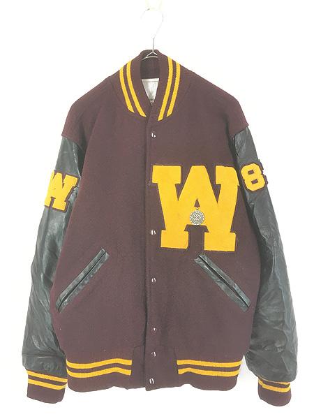 古着 60s SPORT KING 本革 レザー × メルトン ウール スタジアム ジャケット スタジャン 42