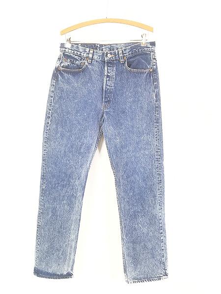 古着 90s USA製 Levi's 501-0112 アシッド ケミカル ブルー デニム パンツ ジーンズ ストレート W32 L30