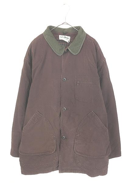 古着 90s USA製 LL Bean 名作 バーガンディー ダック ハンティング カバーオール ジャケット ライナー完備 XL位