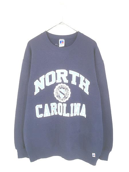 古着 90s USA製 Russell 「NORTH CAROLINA」 3段 カレッジ 前V スウェット トレーナー L