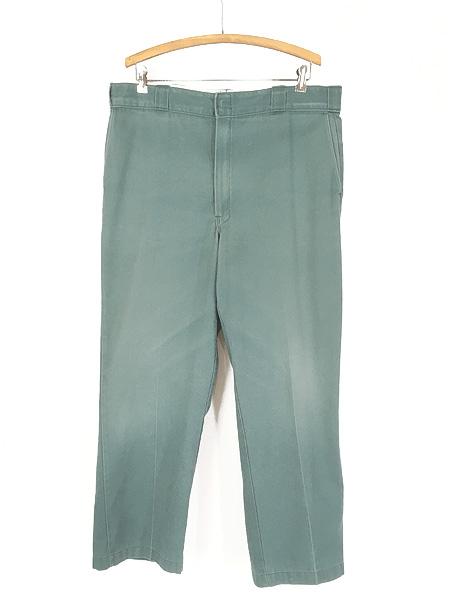 古着 90s USA製 Dickies コットンツイル ワーク チノ パンツ チノパン ストレート グリーン W38 L29