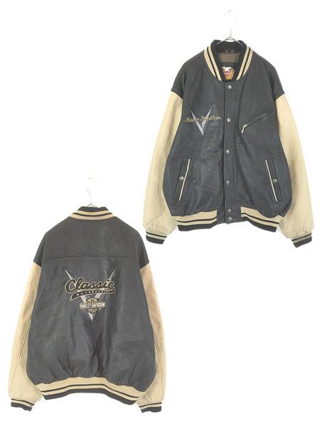 古着 90s HARLEY DAVIDSON 斜めジップ 本革 オールレザー スタジアム