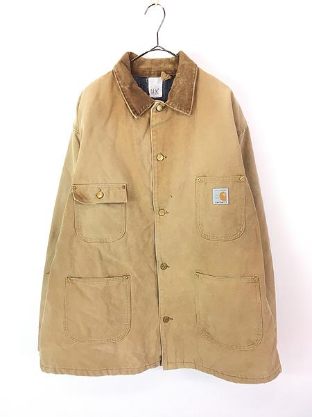 古着 80s USA製 Carhartt 「100周年記念」 ブラウン ダック ミシガンチョア カバーオール ジャケット XL位 古着