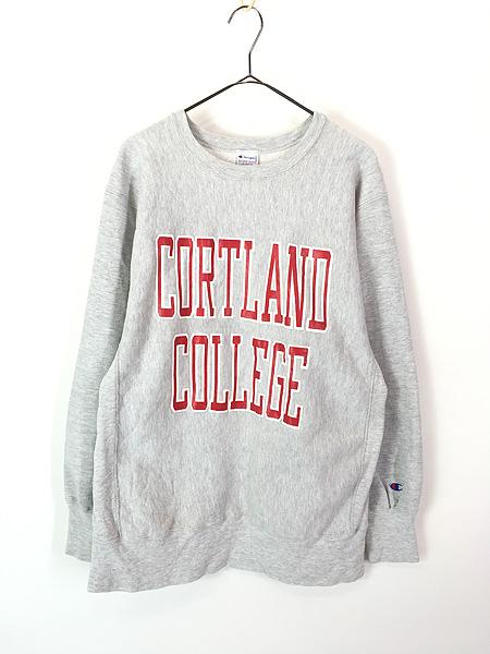古着 90s USA製 Champion Reverse Weave 「CORTLAND COLLEGE」 2段 カレッジ リバース スウェット XL 古着