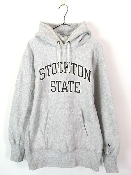古着 90s USA製 Champion Reverse Weave 「STOCKTON」 2段 カレッジ リバース スウェット パーカー L 古着