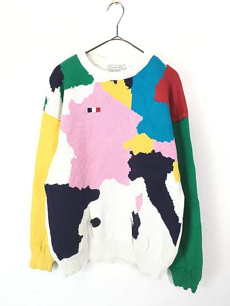 古着 90s USA製 Christian Dior 地図 マップ ポップ アート パターン コットン ニット セーター Lの通販は