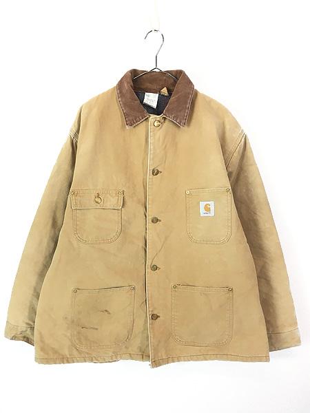 古着 90s USA製 Carhartt 裏地 ストライプ ブランケット ブラウン ダック ミシガンチョア カバーオール ジャケット 48 古着の通販は