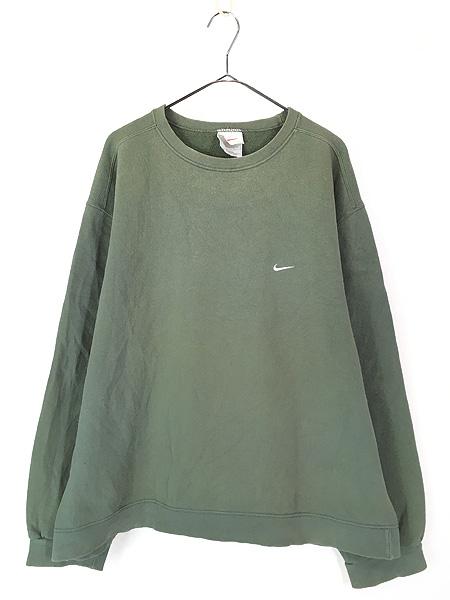 古着 90s USA製 NIKE スウォッシュ ワンポイント ソリッド スウェット トレーナー 青緑 XL 古着